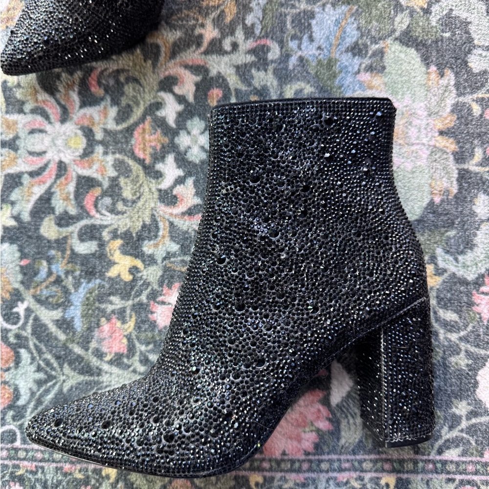 Betsey Johnson Black Sequin Pointed Ankle Boots